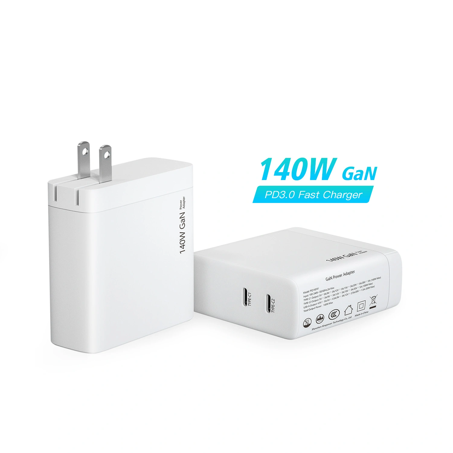 140W dubbele usb c-poort PD-oplader US-stekker opvouwbaar