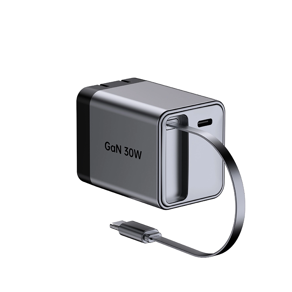 Opvouwbare snellader van 30 W met Amerikaanse stekker en intrekbare USB-C-kabel