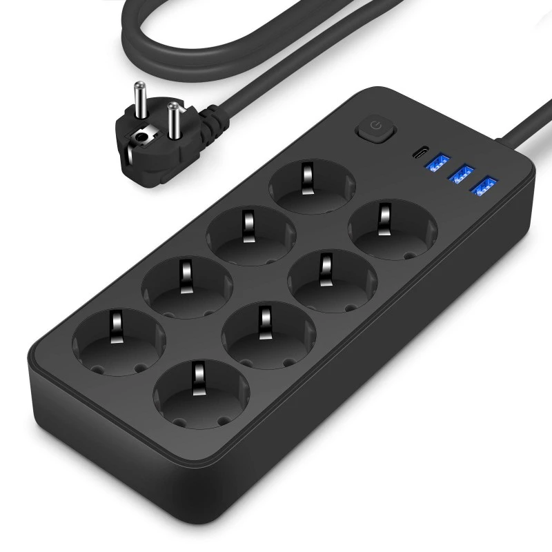 EU-standaard stekkerdoos 8 AC met 4 USB-poorten