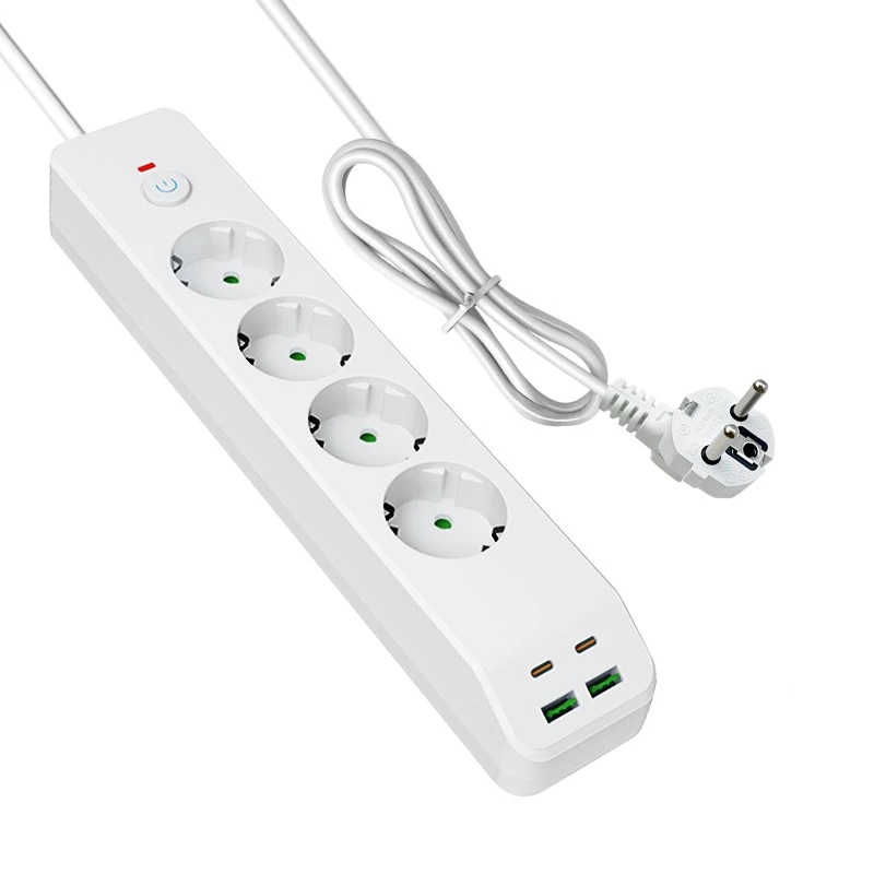 Snel opladen EU-stekkerdoos met 4 AC en 4 USB