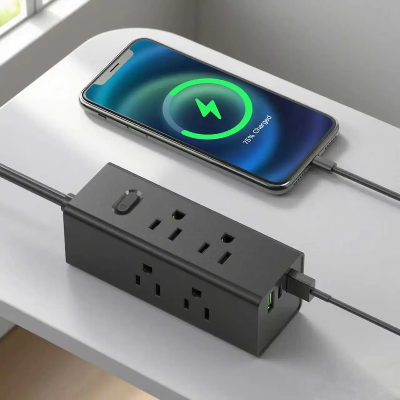Amerikaanse stekkerdoos met platte USB-stekker verlengsnoer Reisstekkerdoos
